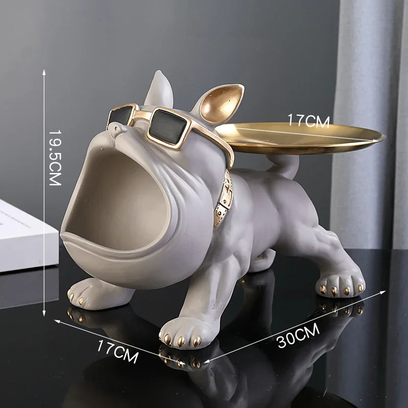 XMGZQ French Bulldog Statue and Figurines,French Bulldog Storage Decoration,Bulldog Bowl with Tray,Key Bowl for Entryway Table,Candy Dish for Office Desk,English Bulldog Tray