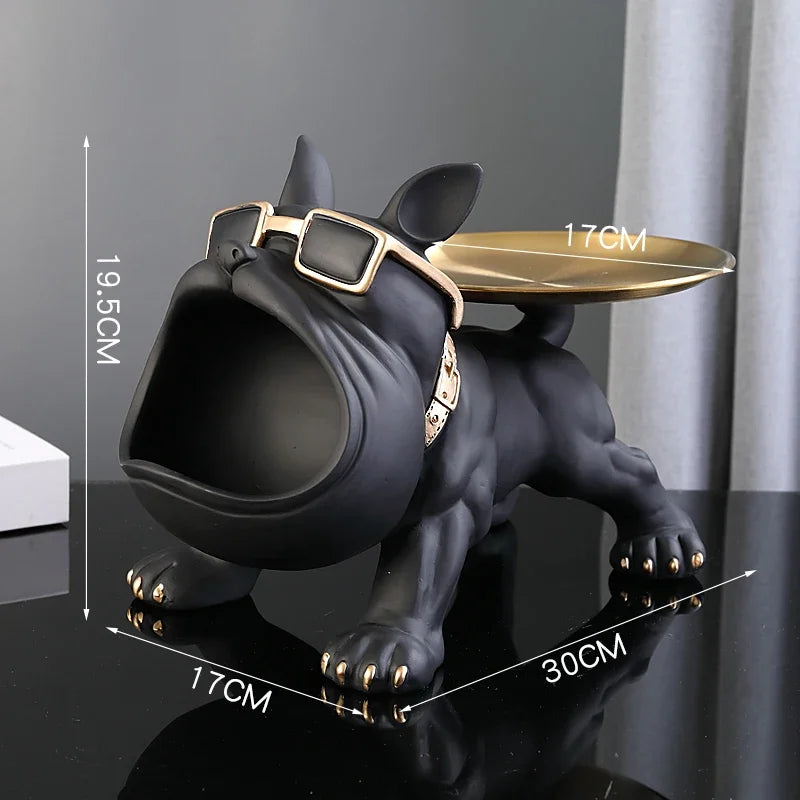 XMGZQ French Bulldog Statue and Figurines,French Bulldog Storage Decoration,Bulldog Bowl with Tray,Key Bowl for Entryway Table,Candy Dish for Office Desk,English Bulldog Tray