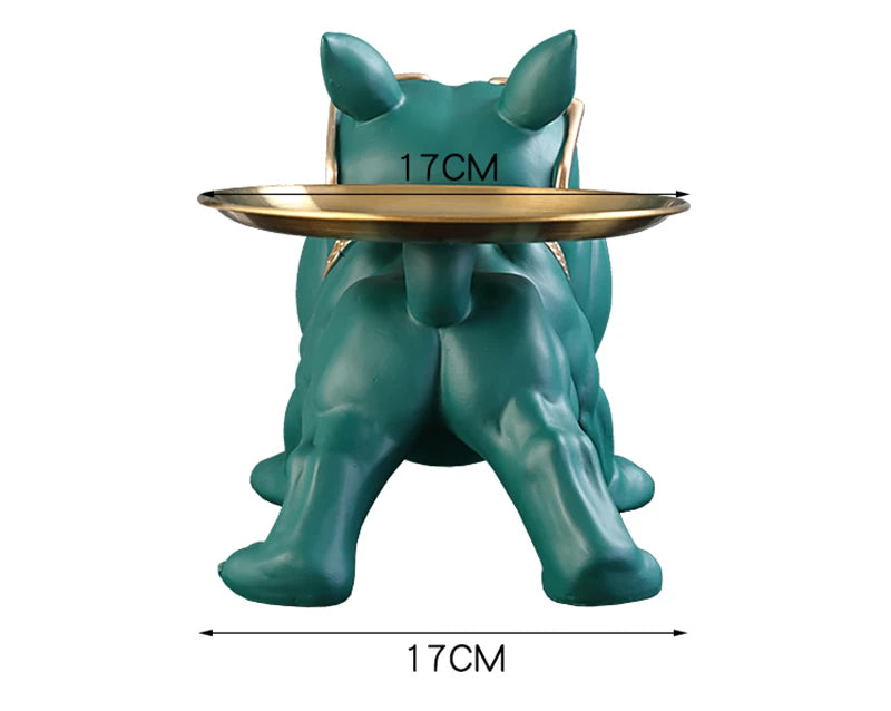 XMGZQ French Bulldog Statue and Figurines,French Bulldog Storage Decoration,Bulldog Bowl with Tray,Key Bowl for Entryway Table,Candy Dish for Office Desk,English Bulldog Tray