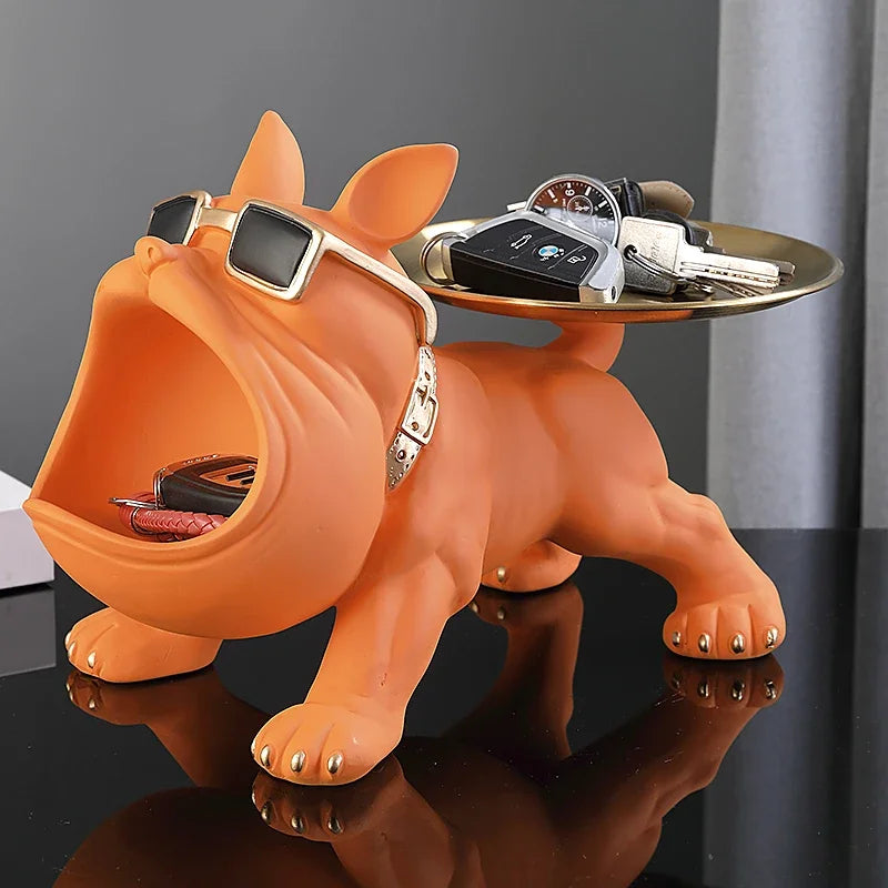 XMGZQ French Bulldog Statue and Figurines,French Bulldog Storage Decoration,Bulldog Bowl with Tray,Key Bowl for Entryway Table,Candy Dish for Office Desk,English Bulldog Tray