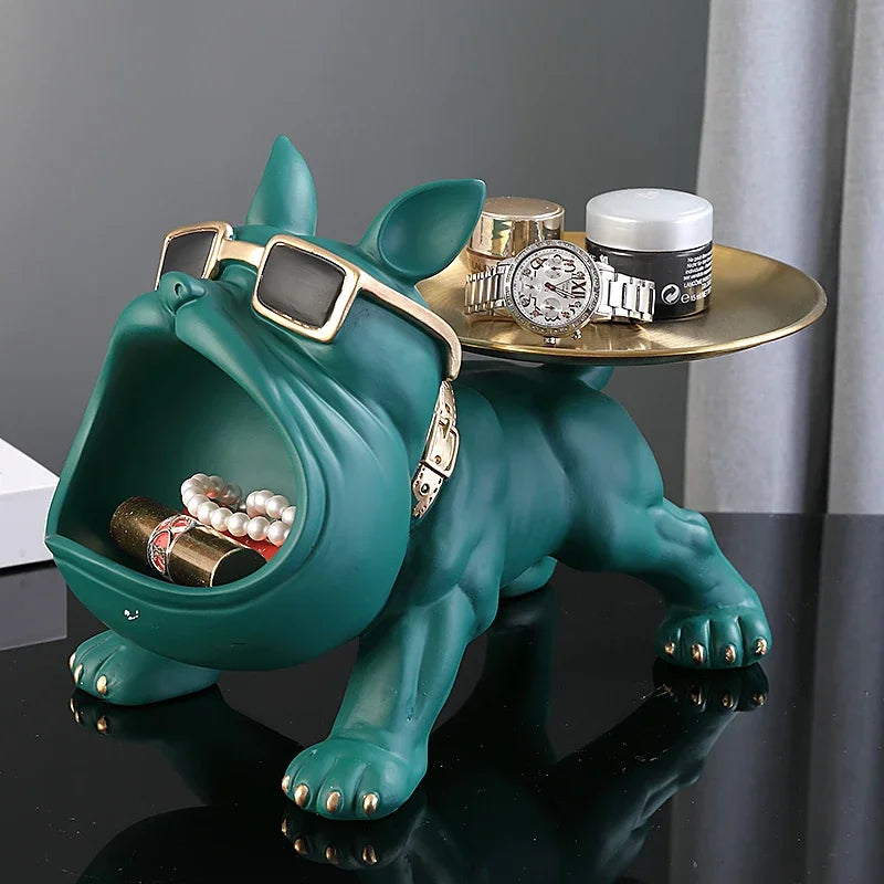 XMGZQ French Bulldog Statue and Figurines,French Bulldog Storage Decoration,Bulldog Bowl with Tray,Key Bowl for Entryway Table,Candy Dish for Office Desk,English Bulldog Tray