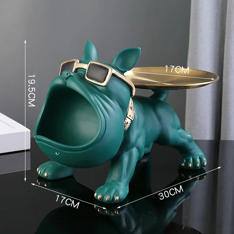 XMGZQ French Bulldog Statue and Figurines,French Bulldog Storage Decoration,Bulldog Bowl with Tray,Key Bowl for Entryway Table,Candy Dish for Office Desk,English Bulldog Tray